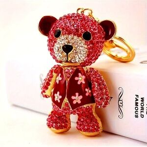 Large Pink Rhinestone Bag Charm Key Chain Arms Move So Cute